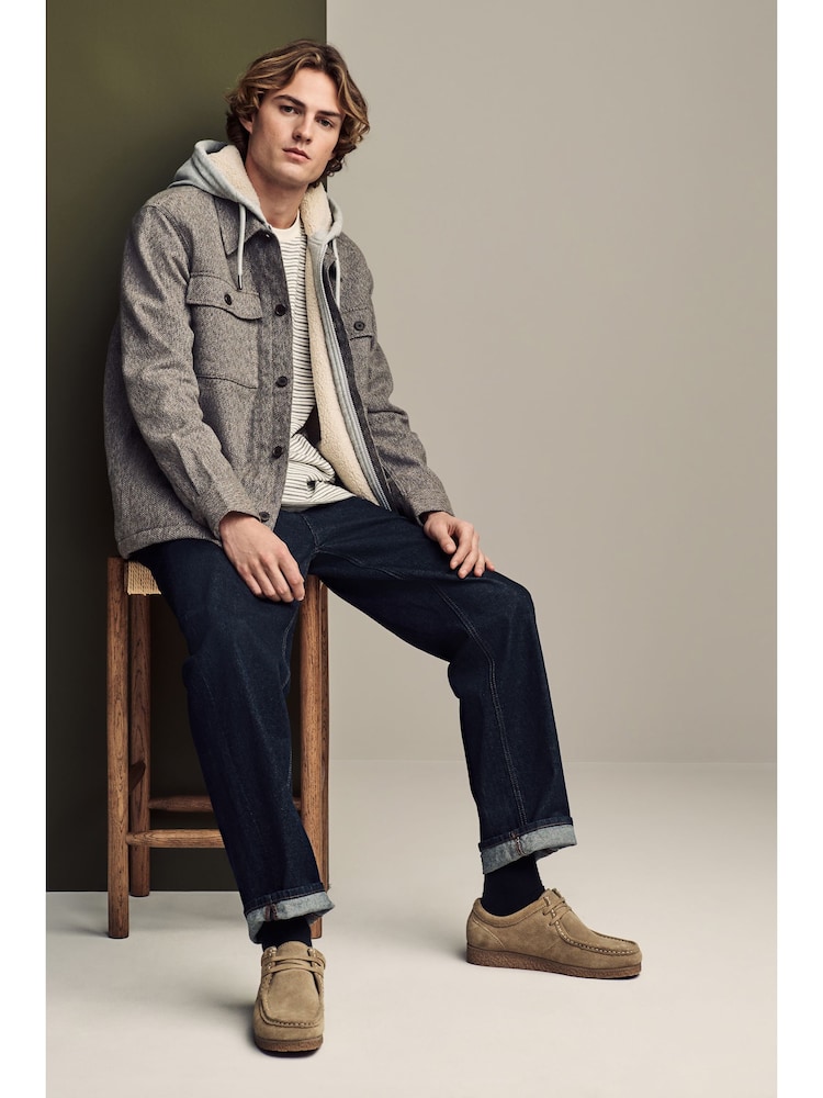 Hellbraun - Strukturierte Hemdjacke mit Kapuze und Teddyfutter - Bild 1 von 10 Hellbraun - Strukturierte Hemdjacke mit Kapuze und Teddyfutter - Bild 1 von 10