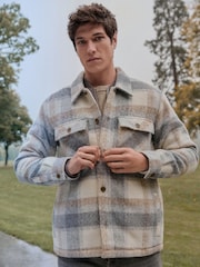 Light Grey Borg Lined Check Shacket - Image 1 of 13