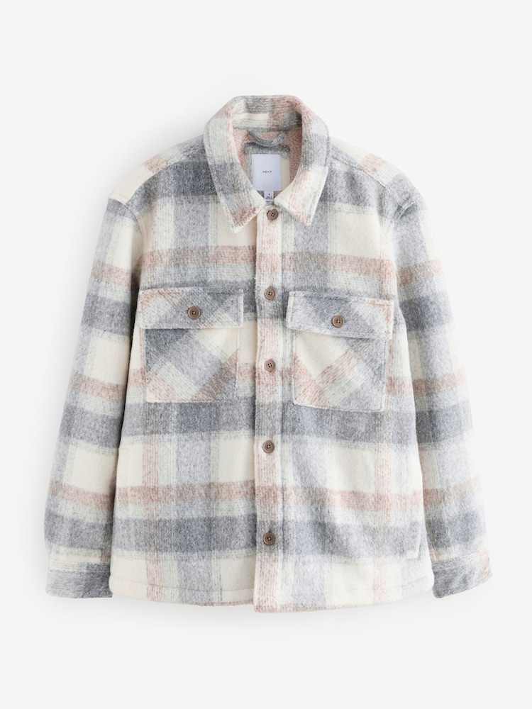 Light Grey Borg Lined Check Shacket - Image 10 of 13
