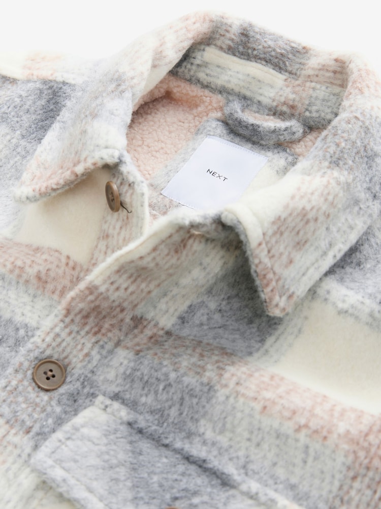 Light Grey Borg Lined Check Shacket - Image 11 of 13
