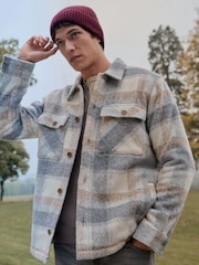 Light Grey Borg Lined Check Shacket - Image 4 of 13