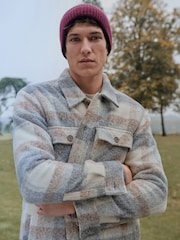 Light Grey Borg Lined Check Shacket - Image 5 of 13