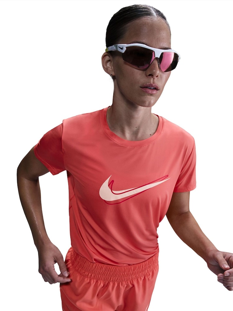 Nike Ember Red One Swoosh Dri-FIT Short Sleeve Running Top - Image 5 of 5 Nike Ember Red One Swoosh Dri-FIT Short Sleeve Running Top - Image 5 of 5