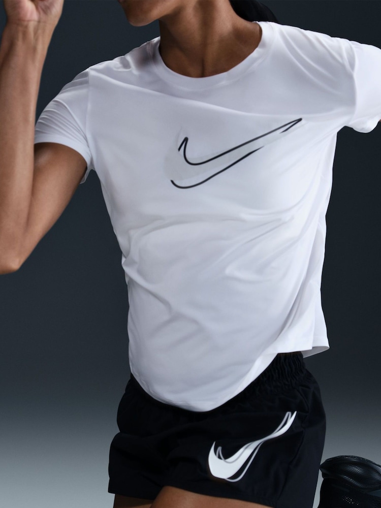 Nike White One Swoosh Dri-FIT Short Sleeve Running Top - Image 5 of 5