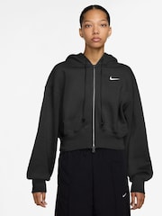 Nike Black Phoenix Fleece Loose Crop Full-Zip Hoodie - Image 1 of 6