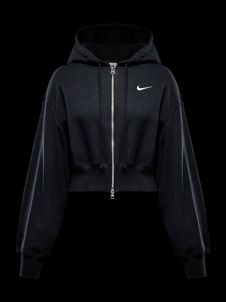 Nike Black Phoenix Fleece Loose Crop Full-Zip Hoodie - Image 6 of 6