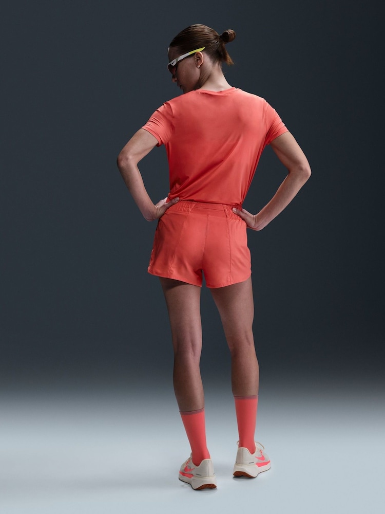 Nike Ember Red One Swoosh Dri-FIT Mid Rise Brief Lined Running Shorts - Image 2 of 6 Nike Ember Red One Swoosh Dri-FIT Mid Rise Brief Lined Running Shorts - Image 2 of 6