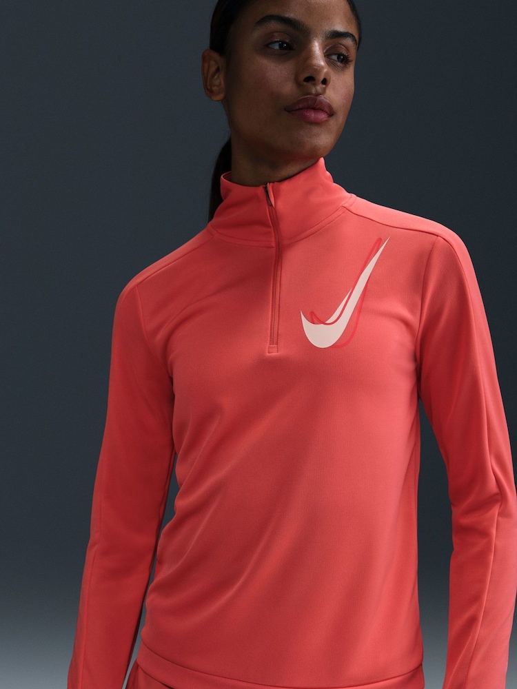 Buy Nike Ember Red White Swoosh Half-Zip Running Sweatshirt from