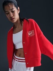 Nike University Red Oversized Sportswear Phoenix Fleece Graphic Cardigan - Image 3 of 6