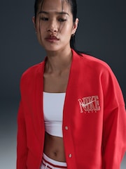 Nike University Red Oversized Sportswear Phoenix Fleece Graphic Cardigan - Image 4 of 6