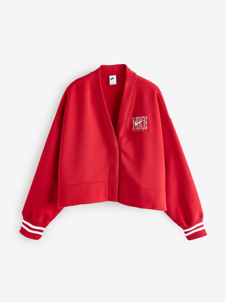 Nike University Red Oversized Sportswear Phoenix Fleece Graphic Cardigan - Image 6 of 6