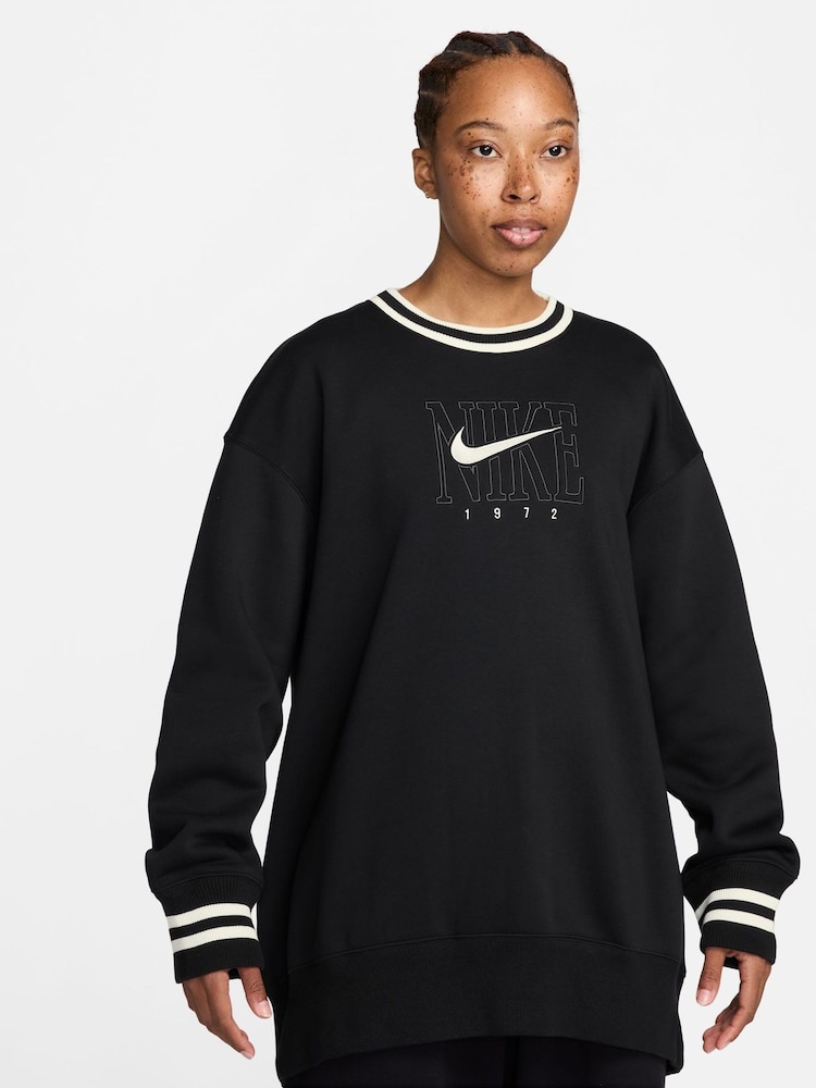 Negro - Sudadera oversize de cuello redondo largo con estampado de polar Phoenix de Nike - Imagen 2 de 4