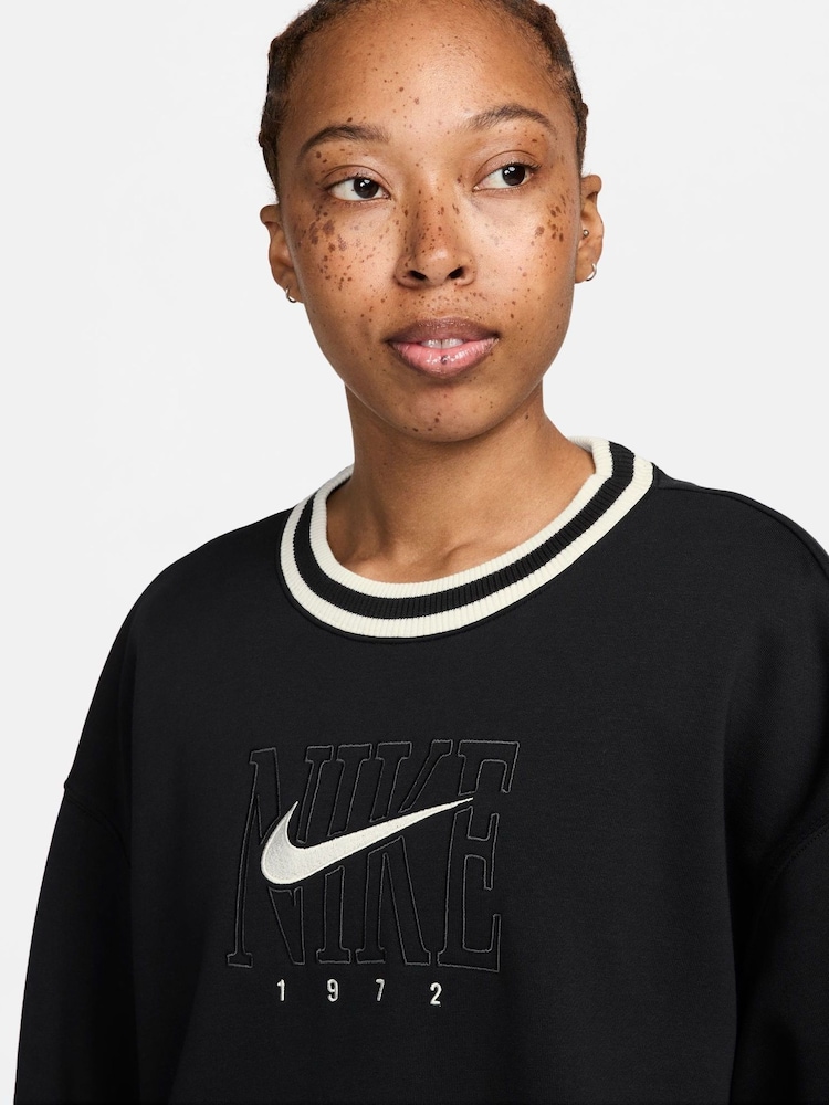 Negro - Sudadera oversize de cuello redondo largo con estampado de polar Phoenix de Nike - Imagen 4 de 4