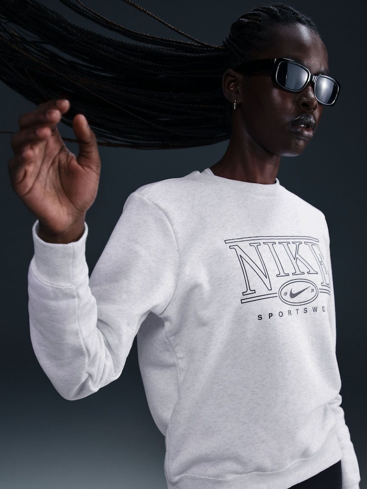Nike Birch Heather White Club Fleece Logo Crew-Neck Sweatshirt - Image 5 of 5 Nike Birch Heather White Club Fleece Logo Crew-Neck Sweatshirt - Image 5 of 5