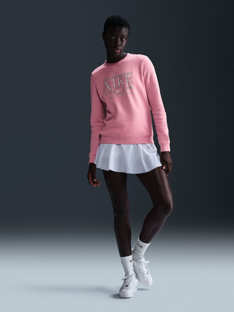 Элементарный розовый - Флисовый свитшот с круглым вырезом и логотипом Nike Club - Изображение 1 из 5