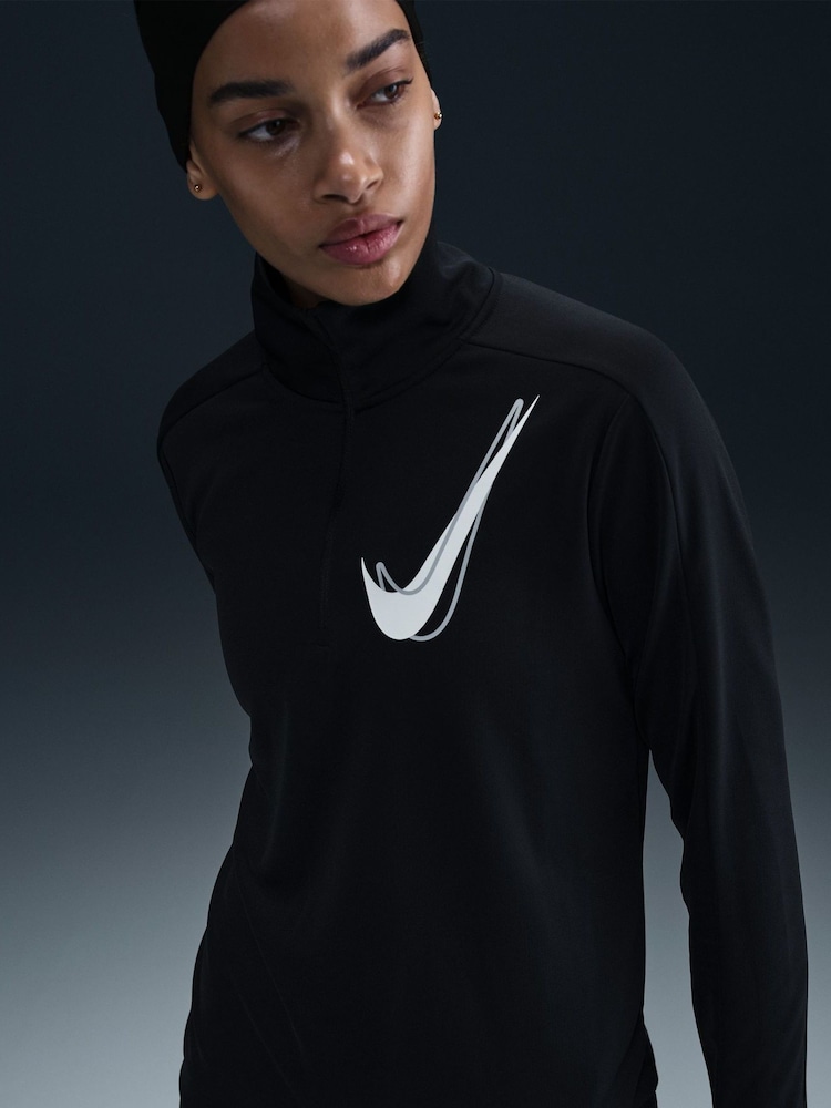 Nike Black Swoosh Half Zip Running Sweatshirt - Image 4 of 5