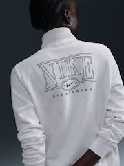 Nike Birch Heather White Sportswear Club Fleece Graphic Mock-Neck Quarter-Zip Top - Image 3 of 6