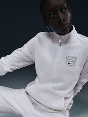 Nike Birch Heather White Sportswear Club Fleece Graphic Mock-Neck Quarter-Zip Top - Image 4 of 6