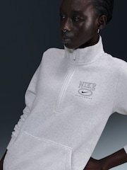 Nike Birch Heather White Sportswear Club Fleece Graphic Mock-Neck Quarter-Zip Top - Image 5 of 6