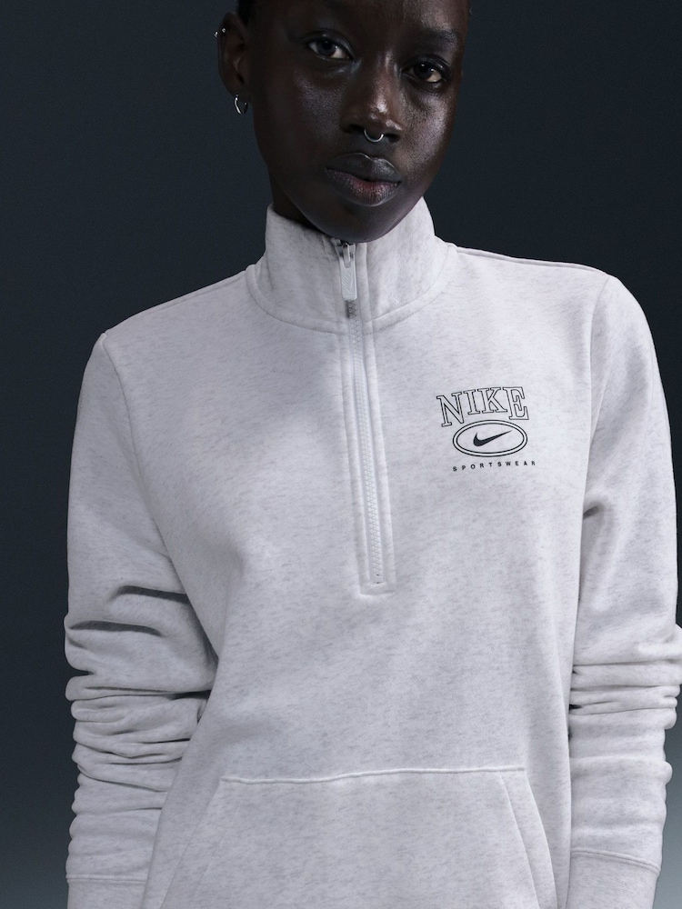 Nike Birch Heather White Sportswear Club Fleece Graphic Mock-Neck Quarter-Zip Top - Image 6 of 6