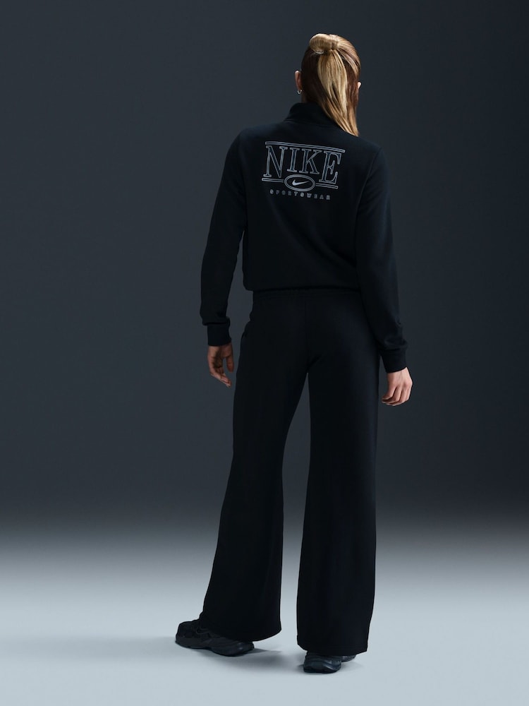 Nike Black Club Fleece Mid-Rise Wide-Leg Joggers - Image 1 of 5