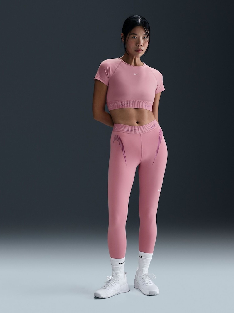 Nike Elemental Pink Pro Mid Rise 7/8 Graphic Leggings - Image 1 of 10