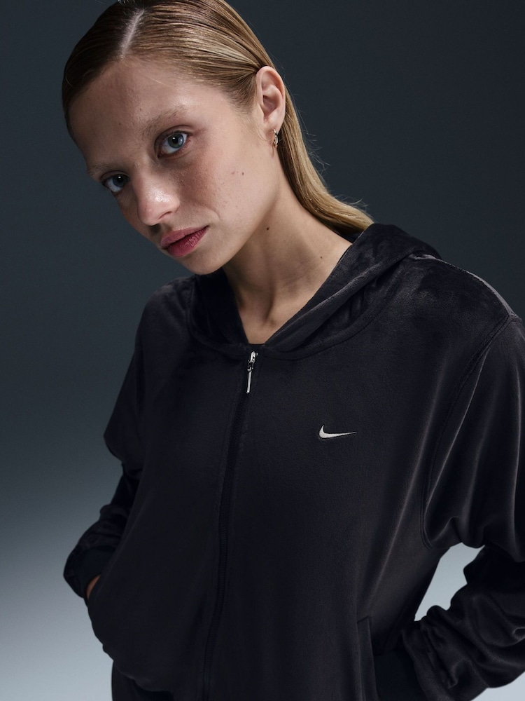 Nike Black Chill Knit Loose Velour Full-Zip Hoodie - Image 3 of 5