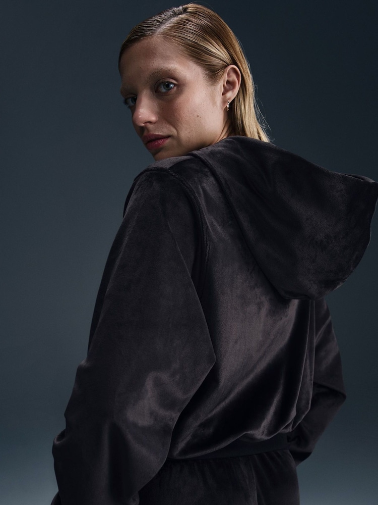 Nike Black Chill Knit Loose Velour Full-Zip Hoodie - Image 4 of 5
