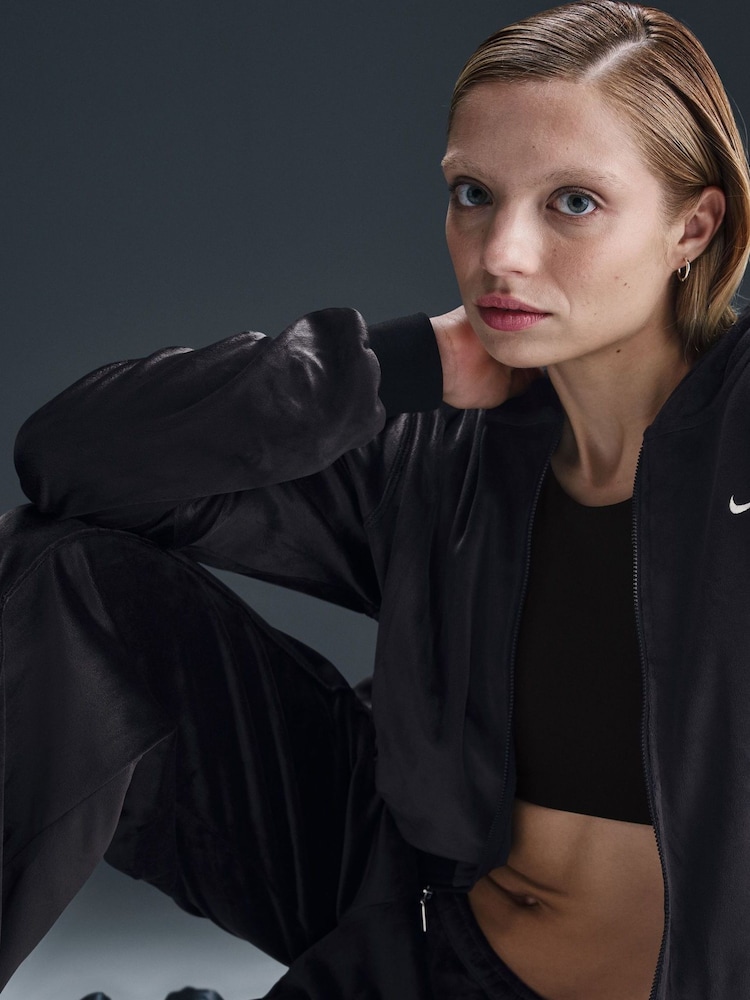 Nike Black Chill Knit Loose Velour Full-Zip Hoodie - Image 5 of 5
