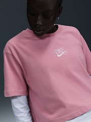 Nike Elemental Pink Sportswear Short-Sleeve Crop T-Shirt - Image 3 of 5