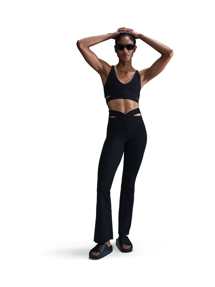 Nike Black Zenvy Cutout Gentle-Support High-Waisted Ribbed Flared Leggings - Image 1 of 6