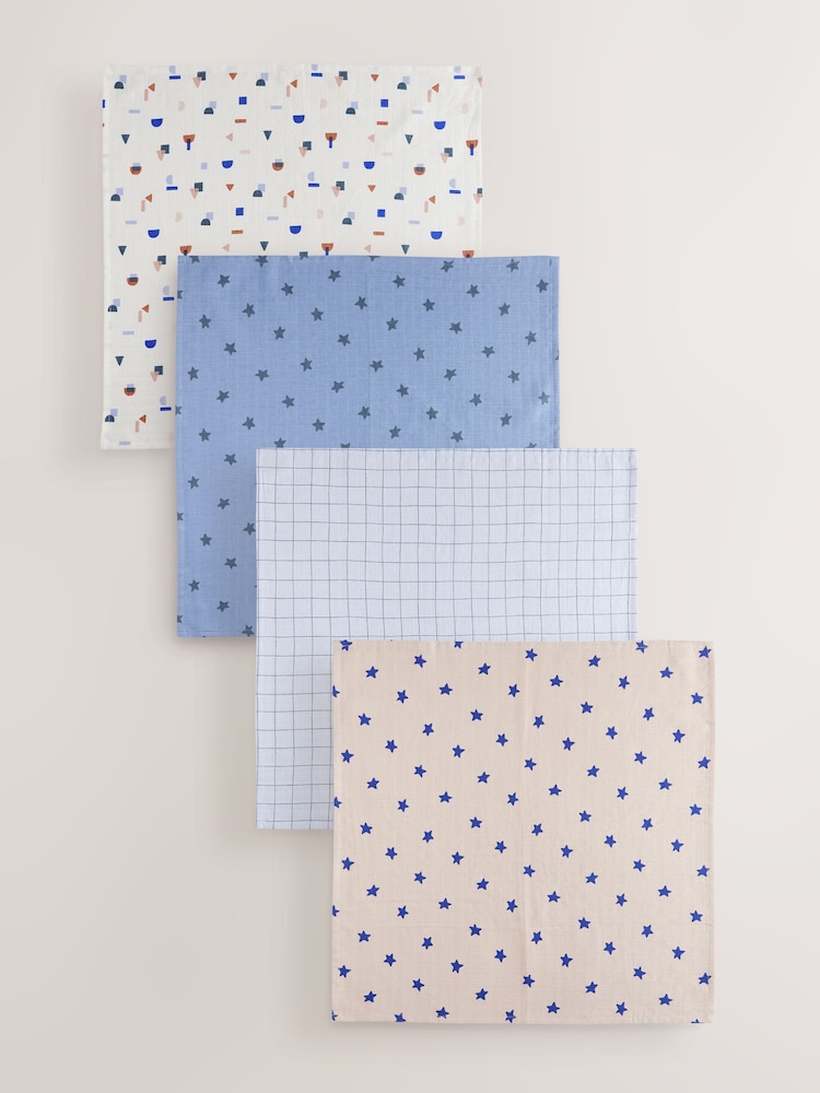 Blauer/Hautfarbener Stern - Baby-Spucktücher aus 100 % Baumwoll-Mussselin im 4er Pack - Bild 1 von 7 Blauer/Hautfarbener Stern - Baby-Spucktücher aus 100 % Baumwoll-Mussselin im 4er Pack - Bild 1 von 7