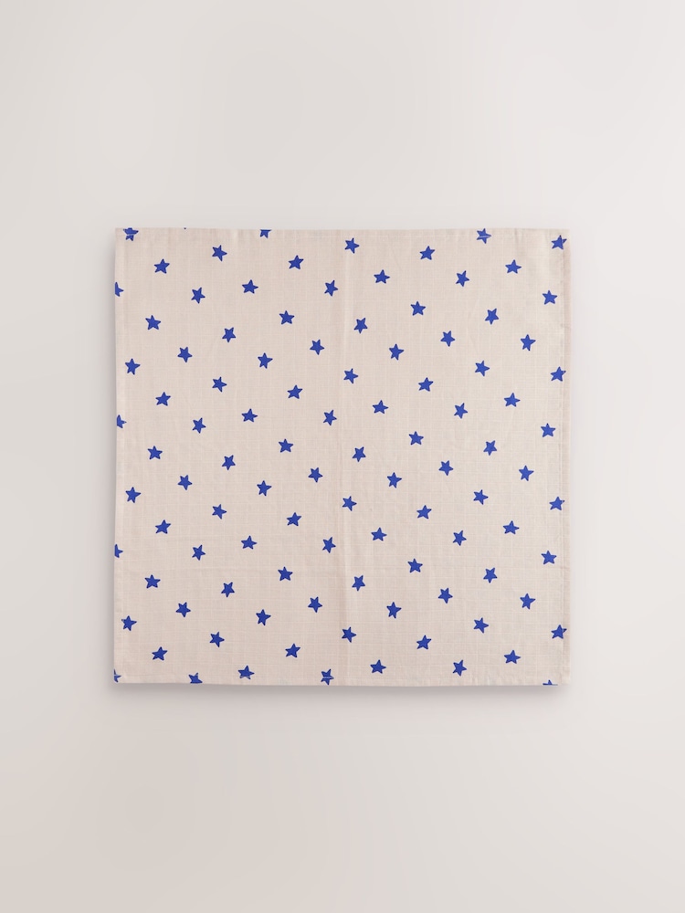 Blue/Tan Star Baby Muslins 100% Cotton Cloths 4 Pack - Image 6 of 7