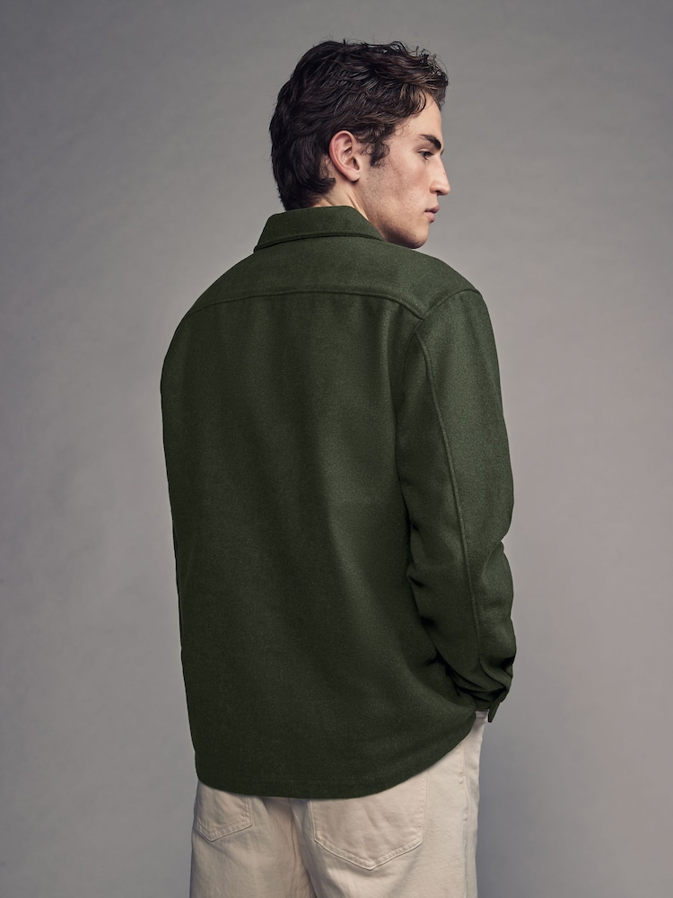 Green Twin Pocket Shacket Overshirt with Wool - Image 3 of 8