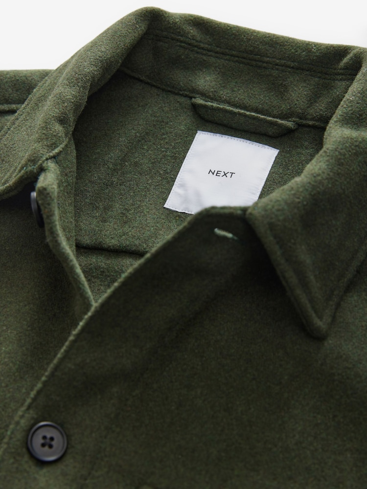 Green Twin Pocket Shacket Overshirt with Wool - Image 6 of 8