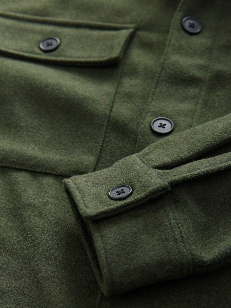 Green Twin Pocket Shacket Overshirt with Wool - Image 7 of 8