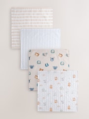 Animal Characters Baby Muslins 100% Cotton Cloths 4 Pack - Image 1 of 7