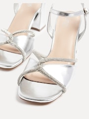 Linzi Silver Zoey Block Heeled Sandals With Diamante Front Straps - Image 4 of 5