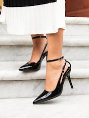 Linzi Black Galore Stiletto Court Heels With Wrap Around Ankle Strap - Image 1 of 5