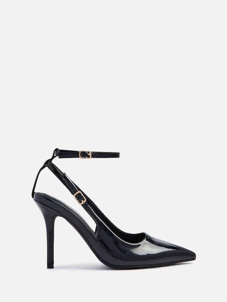 Linzi Black Galore Stiletto Court Heels With Wrap Around Ankle Strap - Image 2 of 5