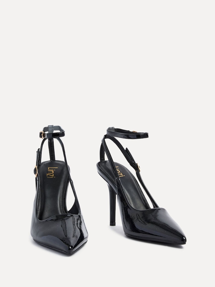 Linzi Black Galore Stiletto Court Heels With Wrap Around Ankle Strap - Image 3 of 5