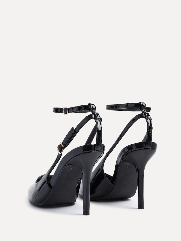 Linzi Black Galore Stiletto Court Heels With Wrap Around Ankle Strap - Image 4 of 5