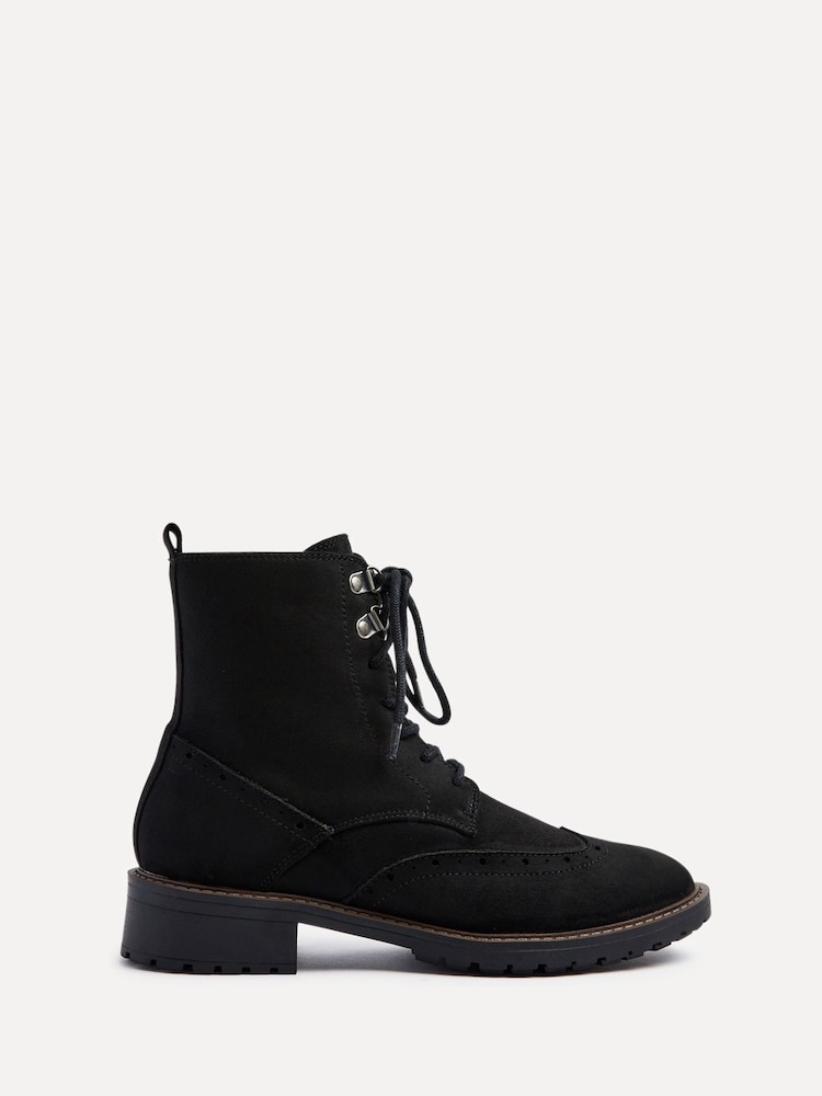 Linzi Black Suede Ashleigh Lace Up Biker Boots - Image 2 of 5