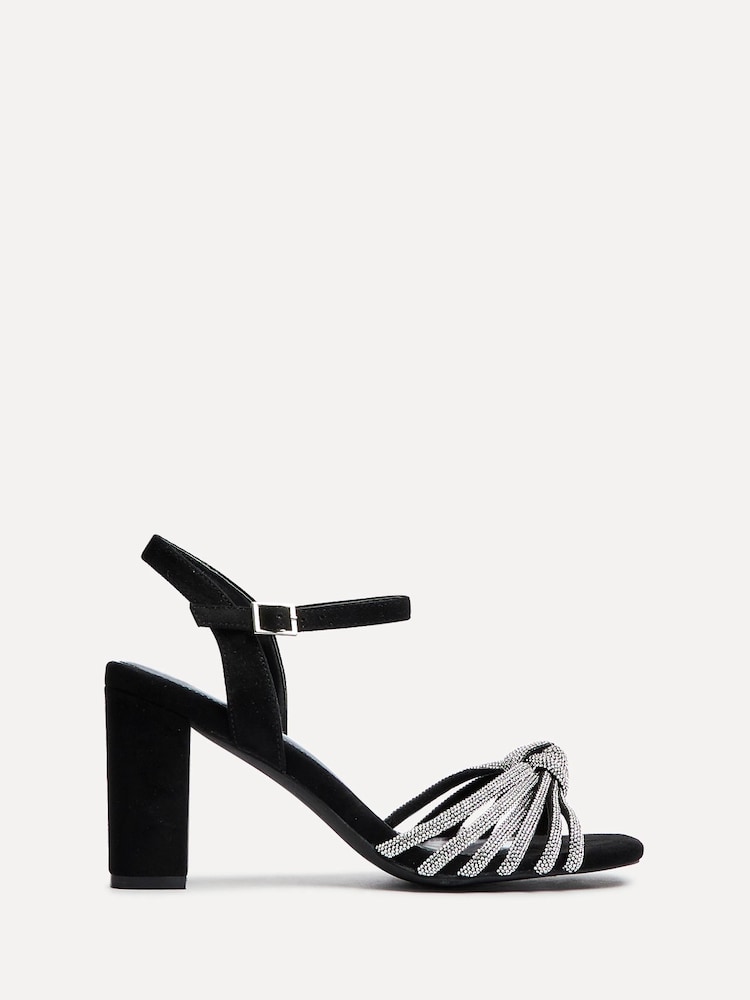 Linzi Black Sanora Block Heeled Sandals With Diamante Front Strap - Image 2 of 5