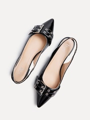 Linzi Black Libby Flat Pointed Toe Shoes With Front Buckle Detail - Image 4 of 5