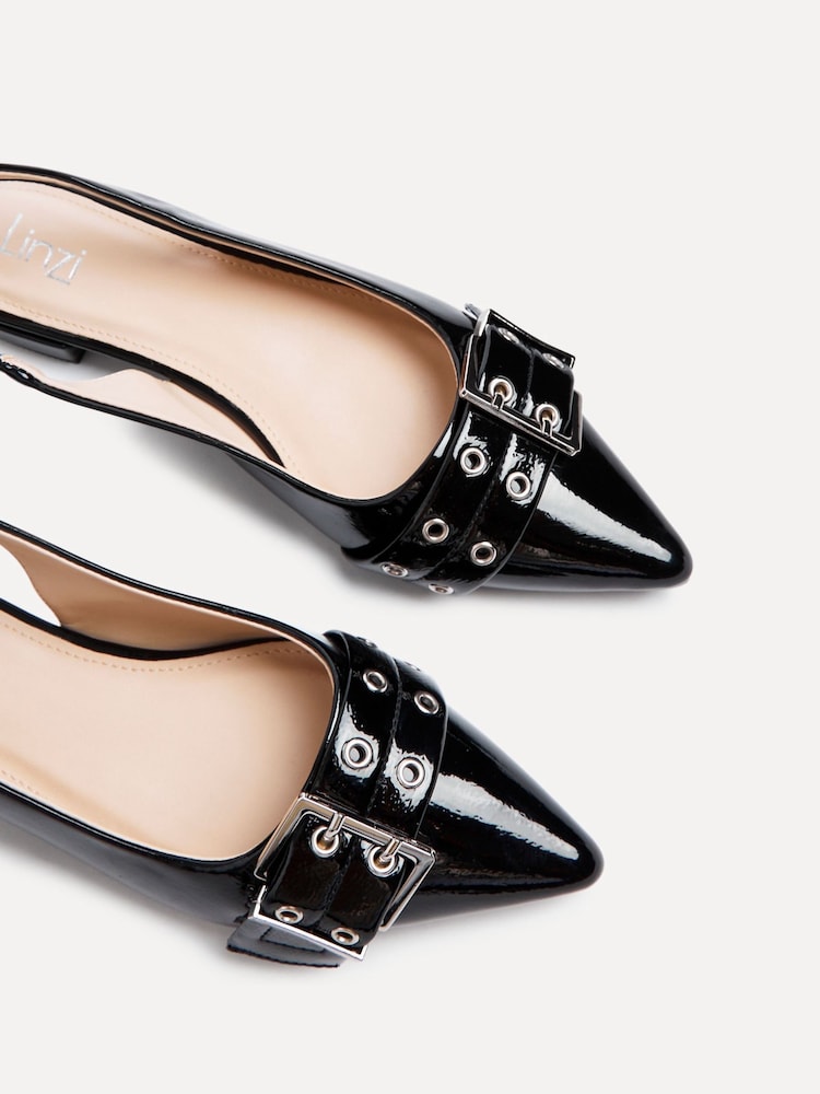 Linzi Black Libby Flat Pointed Toe Shoes With Front Buckle Detail - Image 5 of 5