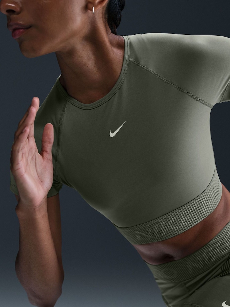 Nike Light Army Pro Dri-FIT Cropped Graphic Short Sleeve Top - Image 2 of 6