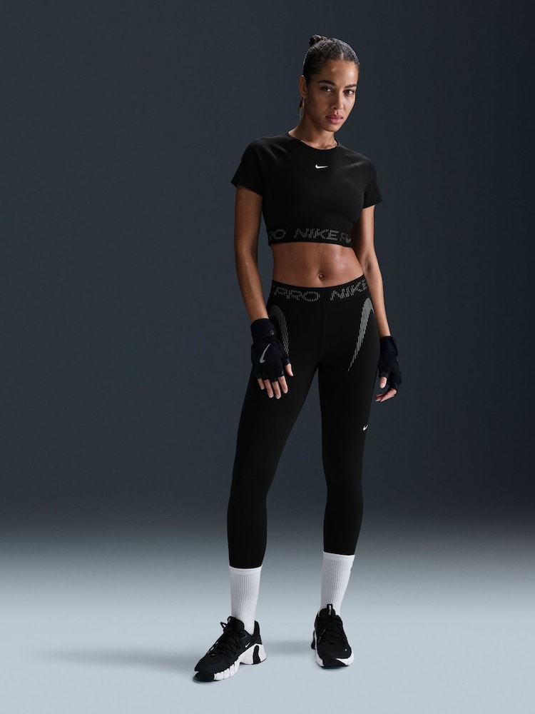 Nike Black Pro Dri-FIT Cropped Graphic Short Sleeve Top - Image 1 of 5