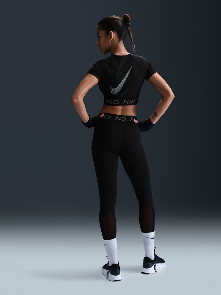 Nike Black Pro Dri-FIT Cropped Graphic Short Sleeve Top - Image 2 of 5