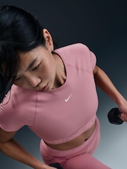 Nike Elemental Pink Pro Dri-FIT Cropped Graphic Short Sleeve Top - Image 2 of 6